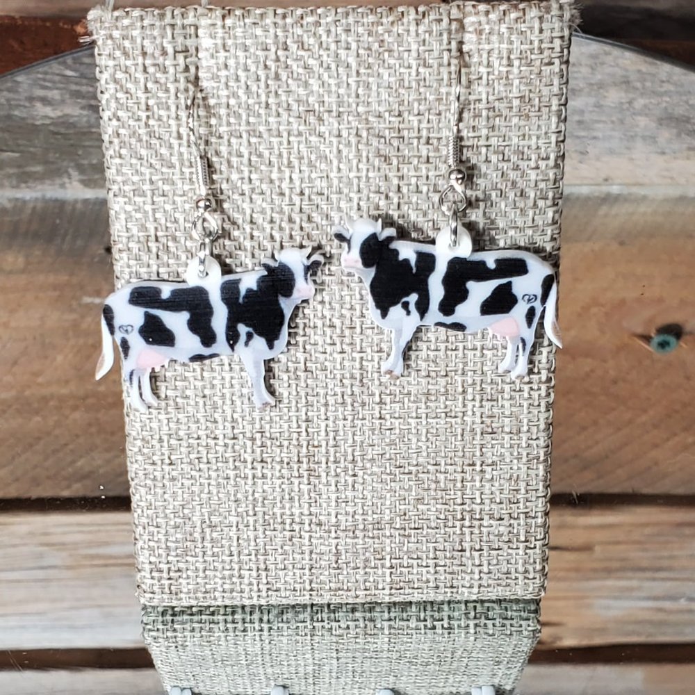Dairy Cow Earrings - 2d - Acrylic - Double Sided